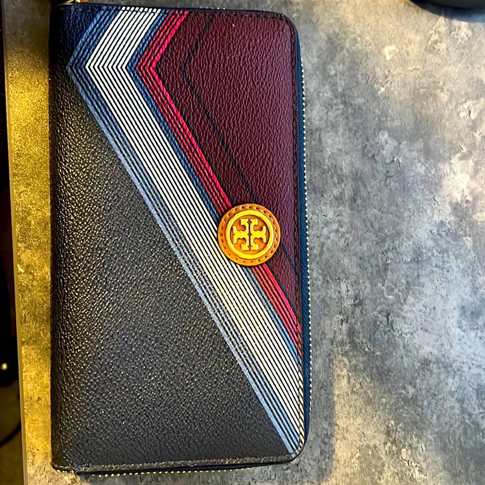 Tory Burch Red Agate Lyon Stripe Multicolor Carri… - image 1